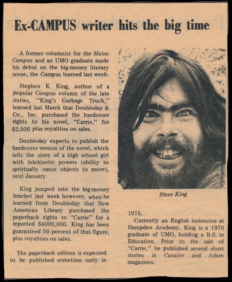 The photo University of Maine used to announce that Stephen King sold his first book is incredible