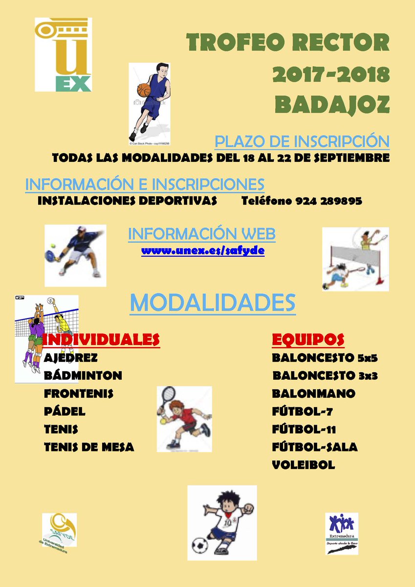 ¡URGENTE! ¡ÚLTIMA HORA! Ampliado plazo inscripciónTrofeo Rector BADAJOZ hasta MIÉRCOLES 27. <a href="/ZonaUEx/">ZonaUEx</a> @CEstUEx <a href="/infouex/">UEx</a> @fundacionunexes