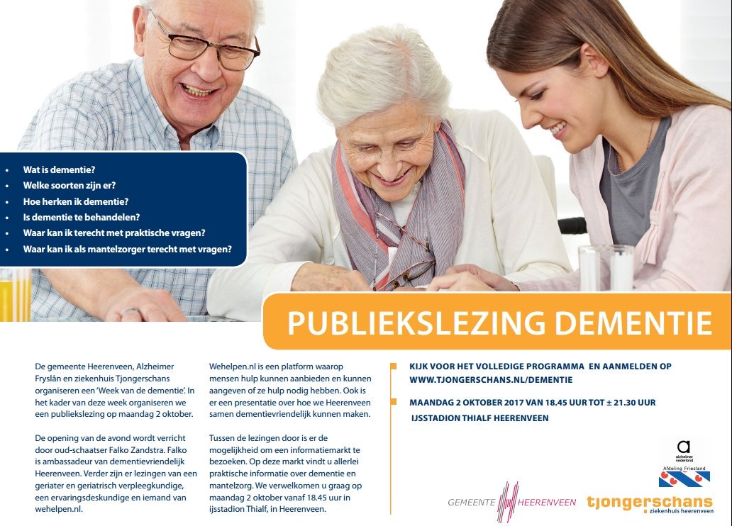 Stormotions's tweet image. Publiekslezing Dementie, Thialf Heerenveen op 2 oktober as. @Tjongerschans @Heerenveen #alzheimerfryslan. Wat nodig is om te weten.