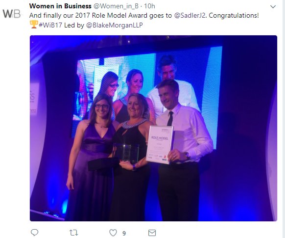 VailWilliams's tweet photo. ...and congrats to @SadlerJ2 on winning the 'Role Model' category that our Alex Finlayson was nominated for in the @Women_in_B Awards 2/2 https://t.co/v00aXE3Xcd