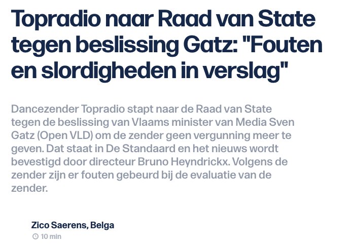 BREAKING: We stappen naar de hoogste rechtbank van ons land, de Raad van State. RT =❤️ #TOPradiomoetblijven vrt.be/vrtnws/nl/2017…