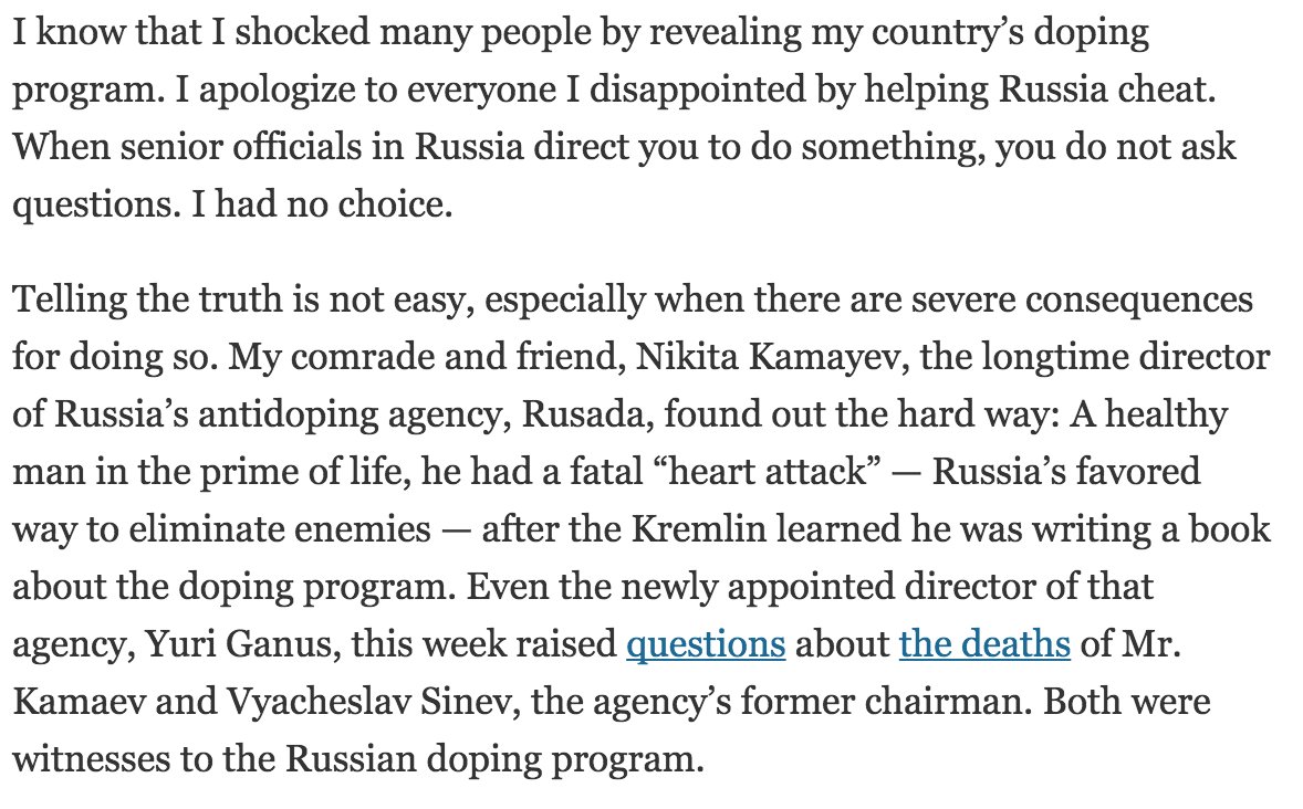 The chemist behind Russia's state-sponsored sports cheating, now in hiding in the U.S., has an Op-Ed in today's NYT: buff.ly/2flnP7o