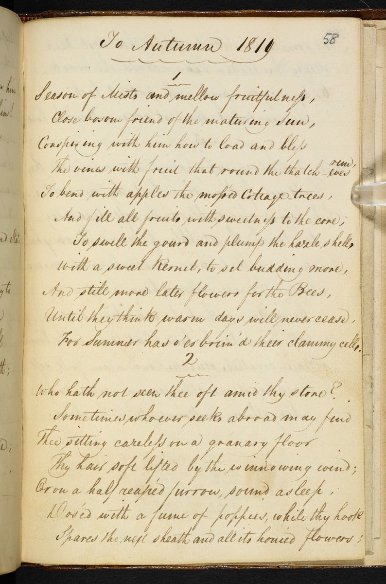 britishlibrary's tweet photo. Sad as we are to say goodbye to summer, here's John Keats's 'To Autumn' to mark the change of seasons #AutumnEquinox https://t.co/hQ50Gx0bl6 https://t.co/eZJOwiKV4H