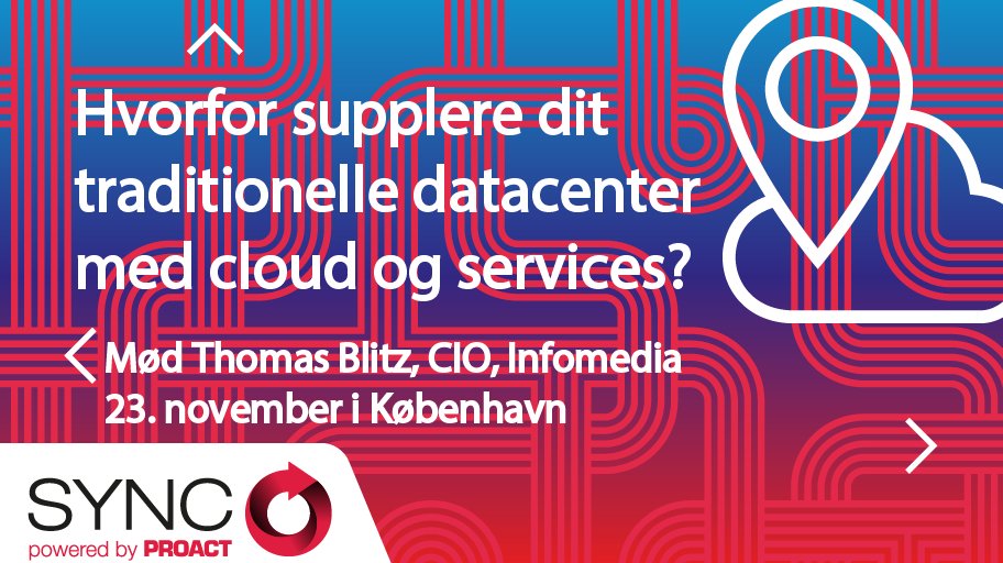 ProactDK's tweet image. Proact Sync: Thomas Blitz, CIO Infomedia fortæller hvorfor de supplerer deres trad. datacenter med cloud &amp;amp; services! goo.gl/Wjm553
