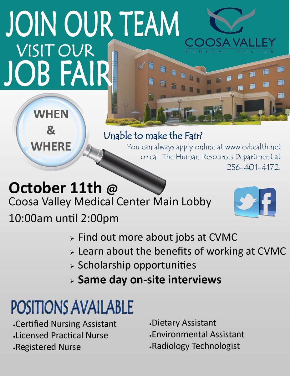 coosa valley medical on twitter we re hiring cvmc job fair will