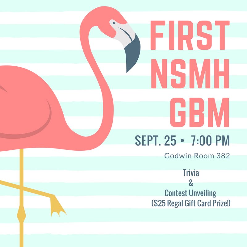 JMUNSMH's tweet photo. The first GBM of the year is this Monday! We will have trivia &amp; a contest reveal involving a $25 Regal Gift Card for the winner!🍍#nsmhprstar https://t.co/dEkGreu0rT