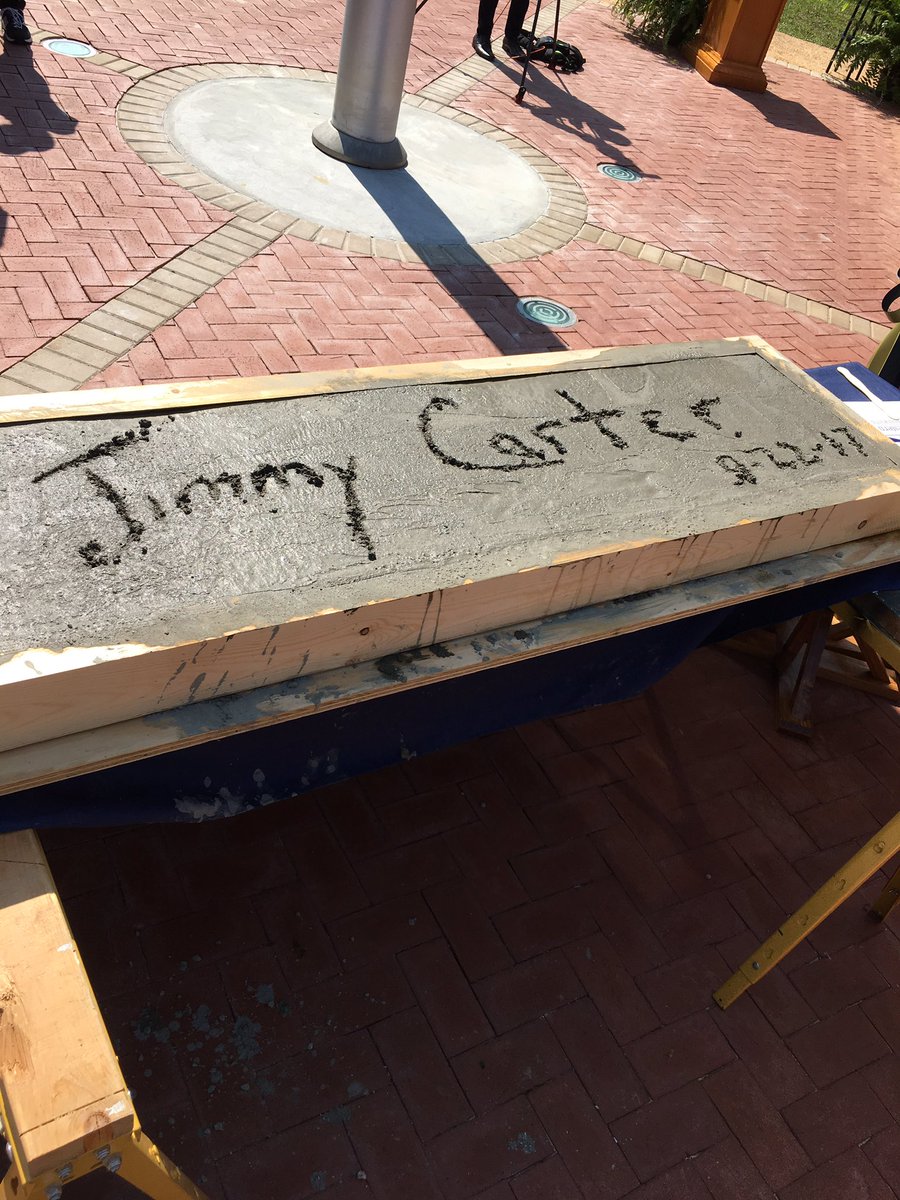 GaSouthwestern's tweet photo. What an absolutely special day! Thank you, President Carter, for helping us dedicate the Presidential Plaza &amp; for leaving your mark on GSW! https://t.co/wIOLVOZ4sA