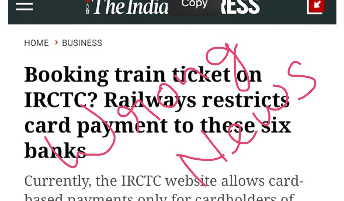 No Debit/Credit Card of any bank has been restricted by IRCTC 4 acceptance on any of Gateways as has been misrepresented by some of the news