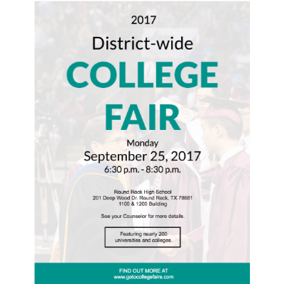twcounsels's tweet photo. @RoundRockISD College Fair is Monday, September 25th! It's a great way to learn about colleges and plan for the future #EGGIweek https://t.co/kc8f8o4VP2