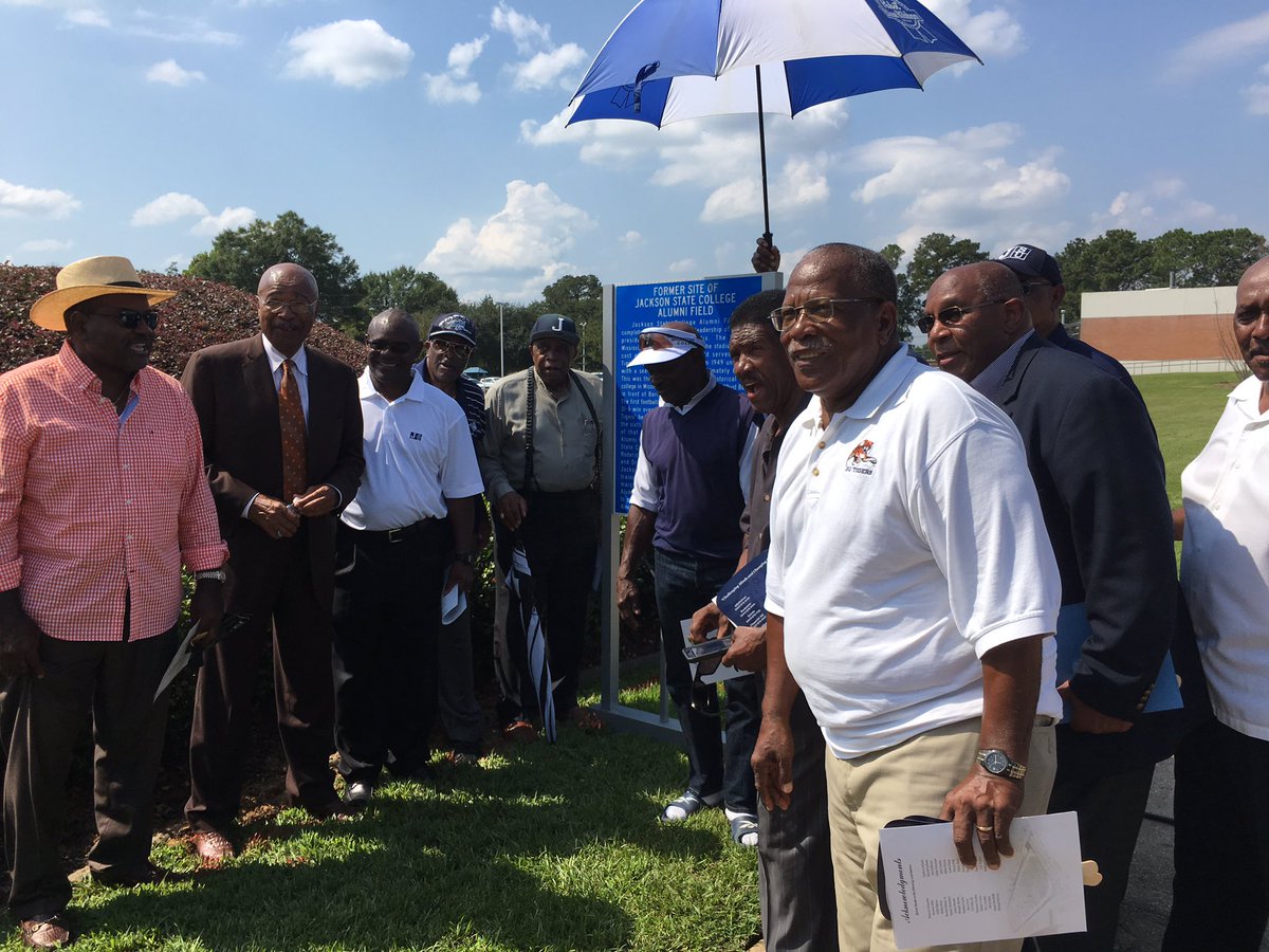 Special day for Jackson State football. Alumni Field marker dedication, Tigers home 1949-1968. Harold Jackson, Eddie Payton among many here