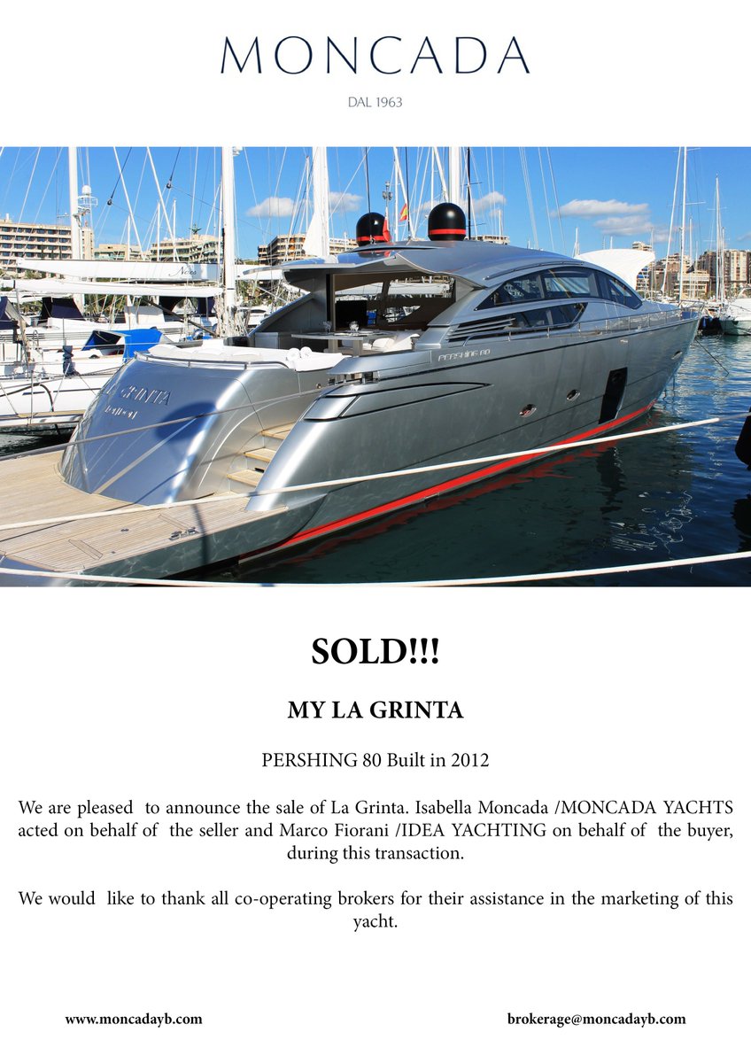 We are proud to announce the sale of MY La Grinta. 
#yachtbroker #yachtsold #lagrintaforsale