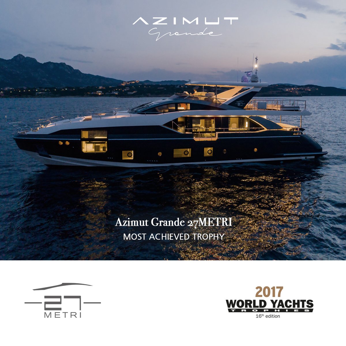 The Azimut Grande 27 Metri wins the Most Achieved Trophy in the 80’ to 125’ category. #WorldYachtsTrophies #AzimutYachts