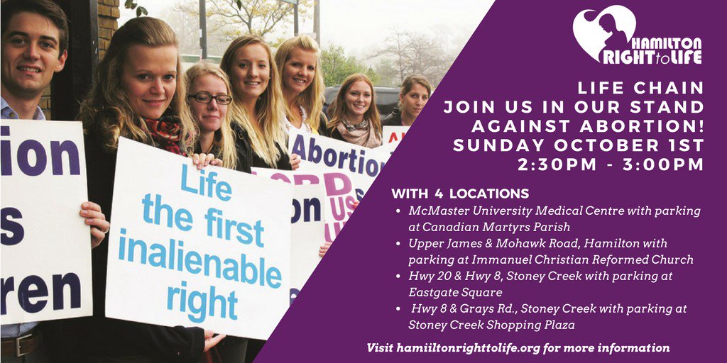 HamiltonR2L's tweet photo. Come out and support the cause Sunday, October 1! #prolife #lifechain #life4all https://t.co/tfgm0o9nv3