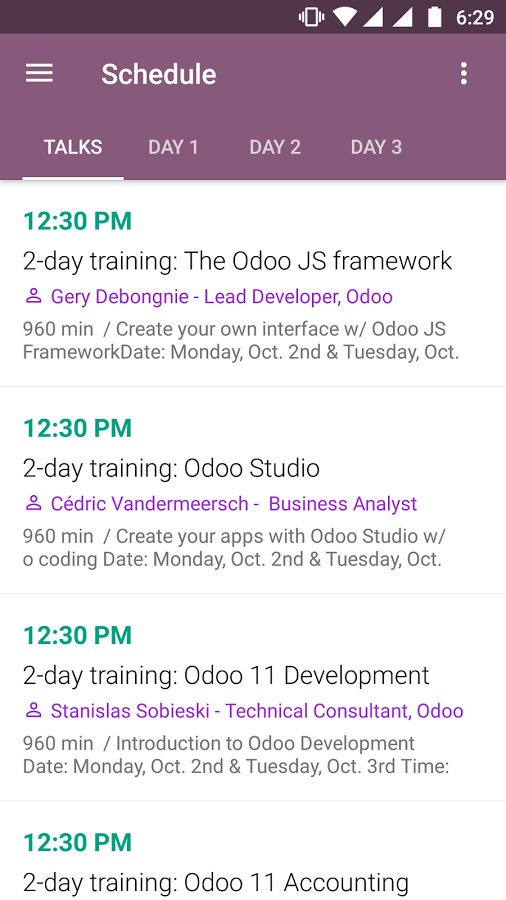 OdooMobile's tweet photo. #OdooExperience 2017 android application now available to be your co-pilot to navigate the conference. @Odoo https://t.co/tlWwzrCRSo https://t.co/u8OwdRhpVh