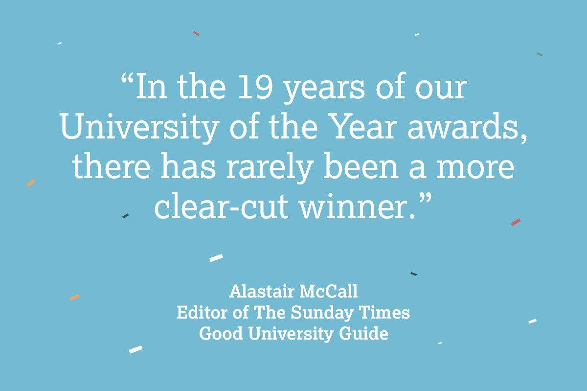 LancasterUni's tweet photo. Can't wait to get your copy of Sunday's Good University Guide? Read more about our University of the Year award here https://t.co/8zlu4FfEXh https://t.co/m3E4bbcZT0