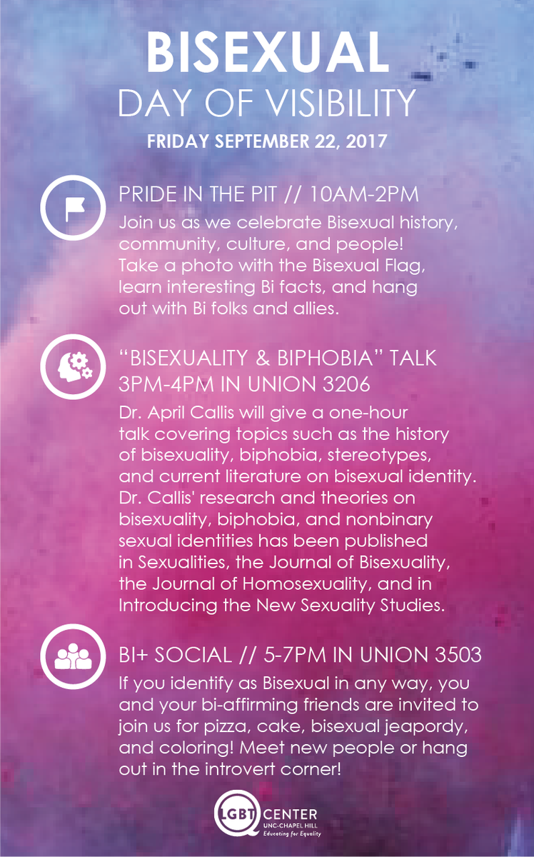 Happy Bisexual Day of Visibility! Join us for a full day celebrating Bi history, community, culture, and people!