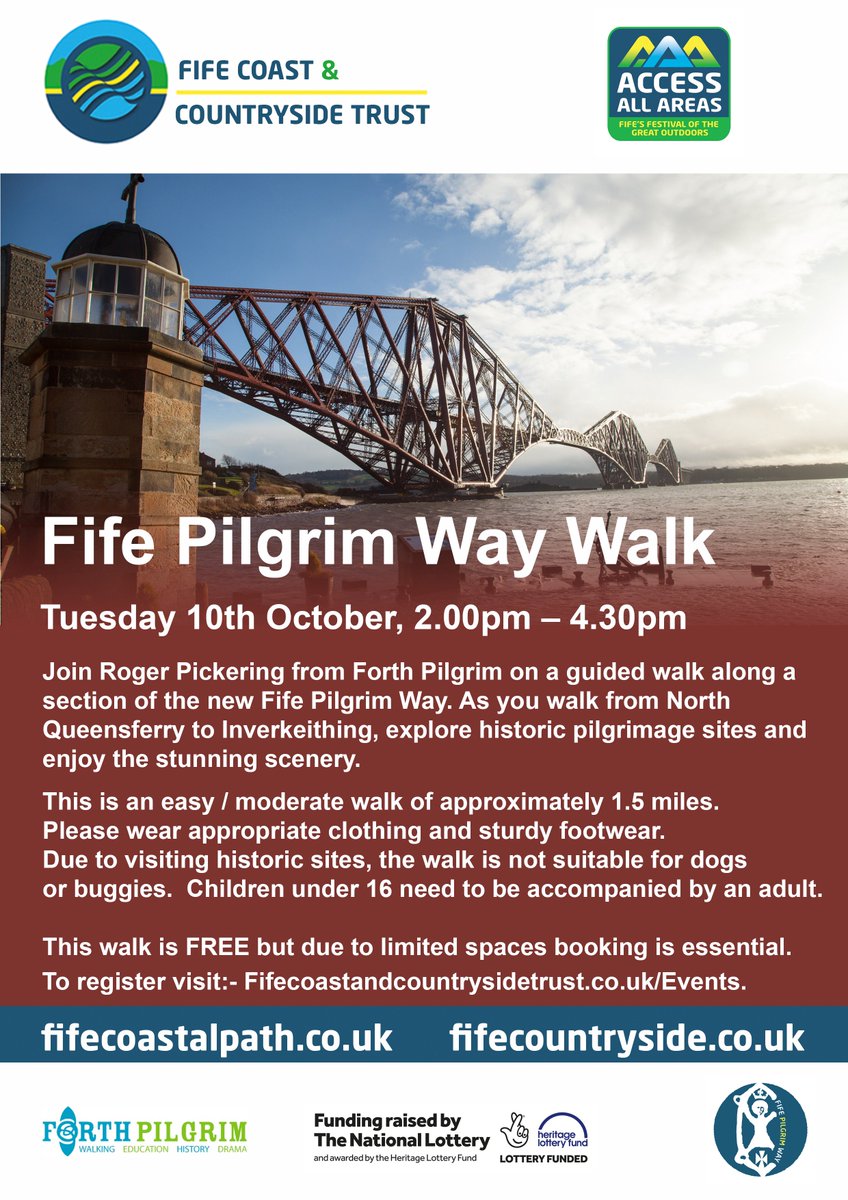 <a href="/fifepilgrimway/">Fife Pilgrim Way</a> #AccessAllAreas places going fast on our walk, book before it is too late. fifecoastandcountrysidetrust.co.uk/Events