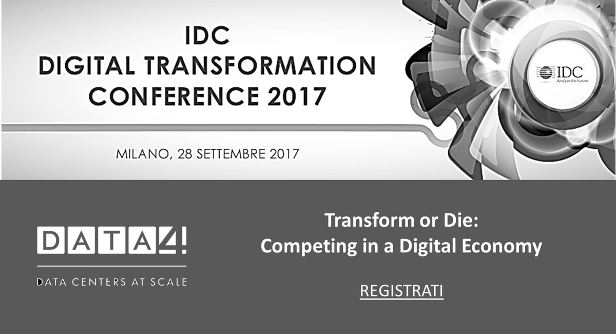 data4_group's tweet photo. [SAVE THE DATE] #DATA4group @IDC #DigitalTransformation Conference 2017 - Sept 28, 2017 (Milano) - Registration : https://t.co/oQC4fVBAUB https://t.co/W6Lc0Rs660