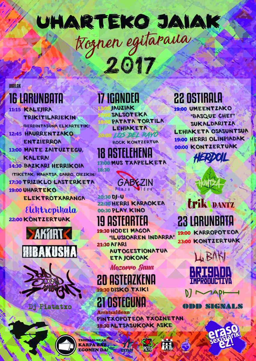 Gaur 00:00tan huarten izango gaiztuzue huntza eta trikidant taldeekin. Garatearen azken kontzertua, milla esker lagun. MUSIKA ETA BORROKA!!!