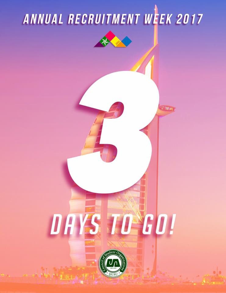 DLSUCSOARWFW's tweet photo. DUBAI DUBAI dap dap..  dubai dubai dap dap..  dubai dubai dip dip... 🎶  3 more days left, city slickers!

#ARW2017 #3DaysLeft https://t.co/QIoK25GlXS