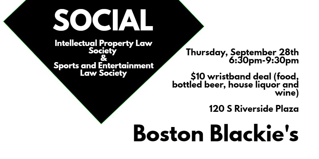 ChicagoKentIPLS's tweet photo. Thursday (9/28) IPLS &amp; @ChicagoKentSELS will be hosting a SOCIAL at Boston Blackie's! $10 wristband deal from 6:30-9:30pm (drinks and apps). https://t.co/75x2EOn0kY