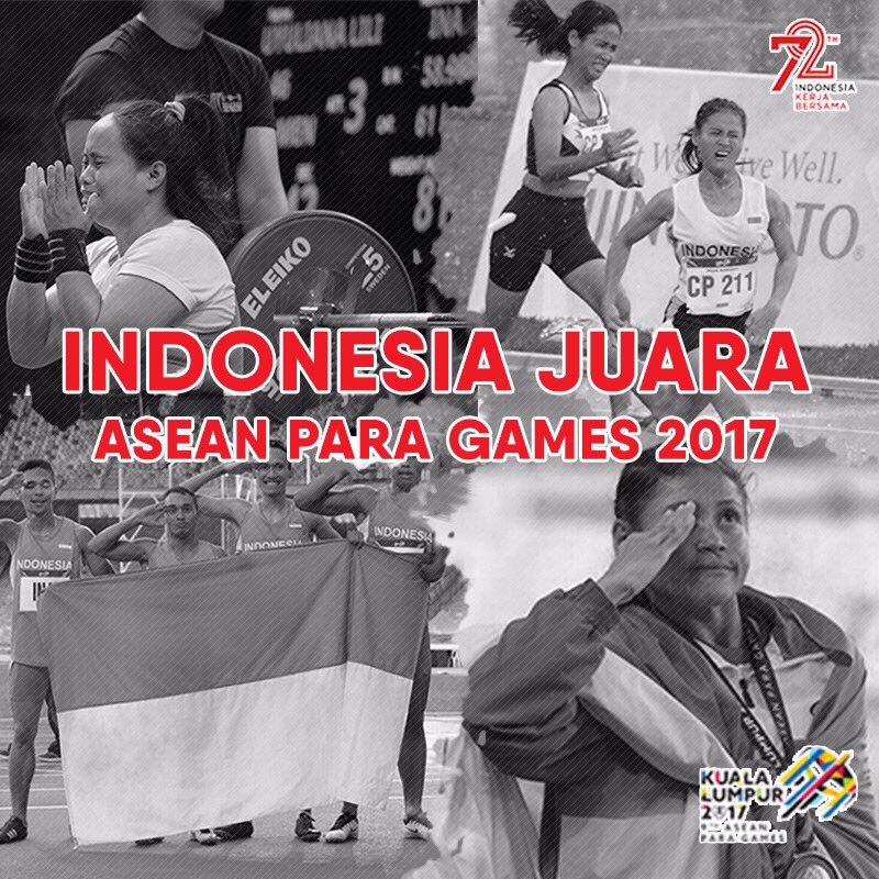 Selamat untuk Tim Indonesia, Juara Umum Asean Para Games 2017 di Kuala Lumpur. Kalian semua membanggakan -Jkw