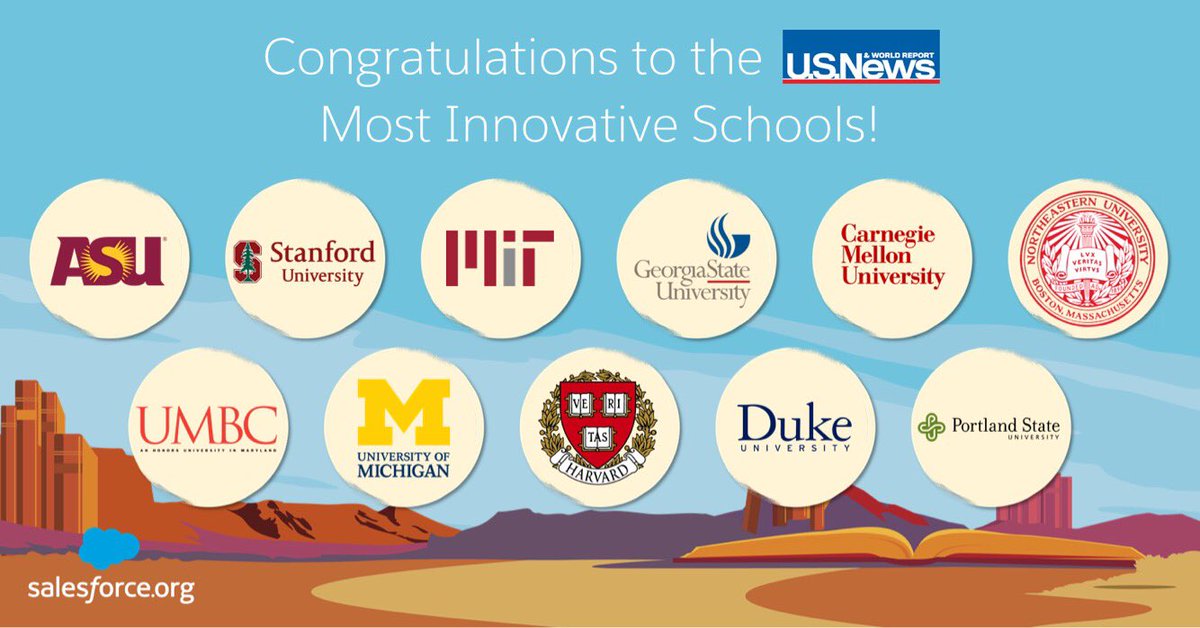 Congrats to the <a href="/usnews/">U.S. News & World Report</a> Most Innovative Universities! So proud that <a href="/SalesforceOrg/">Salesforce.org</a> works with all of the top 10! usnews.com/best-colleges/…