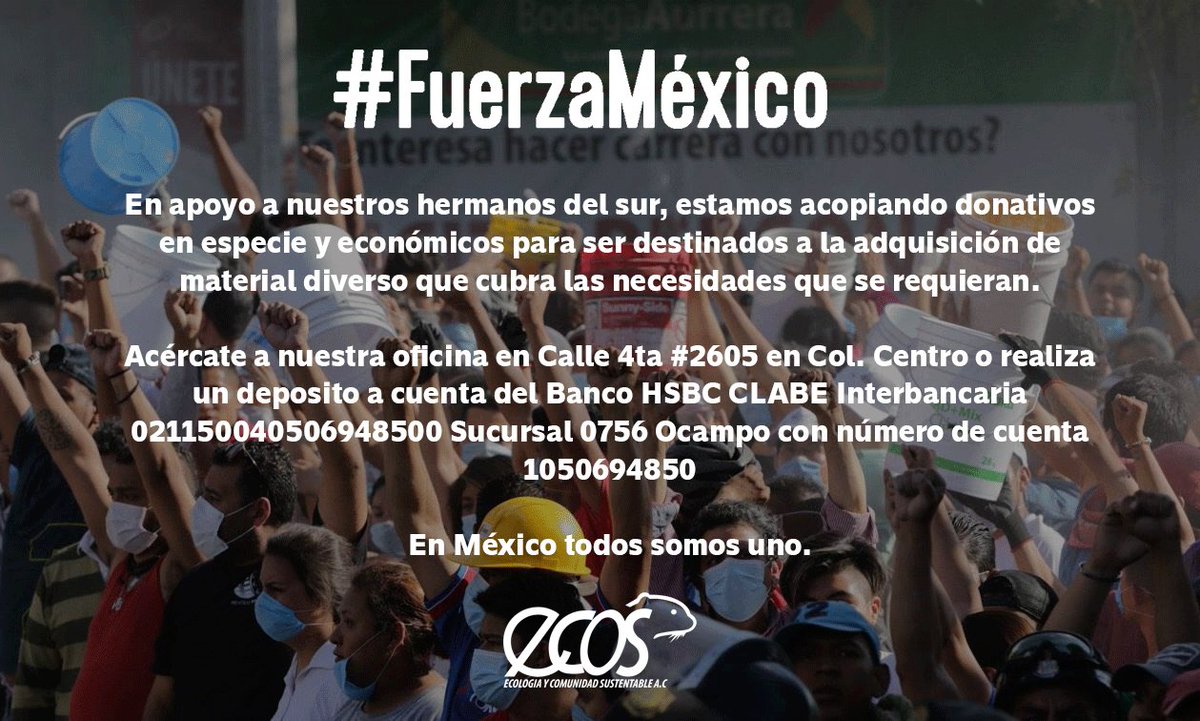 ECOSsustentable's tweet photo. #FuerzaMéxico Estamos con nuestros hermanos del sur https://t.co/J2S1KkT73v