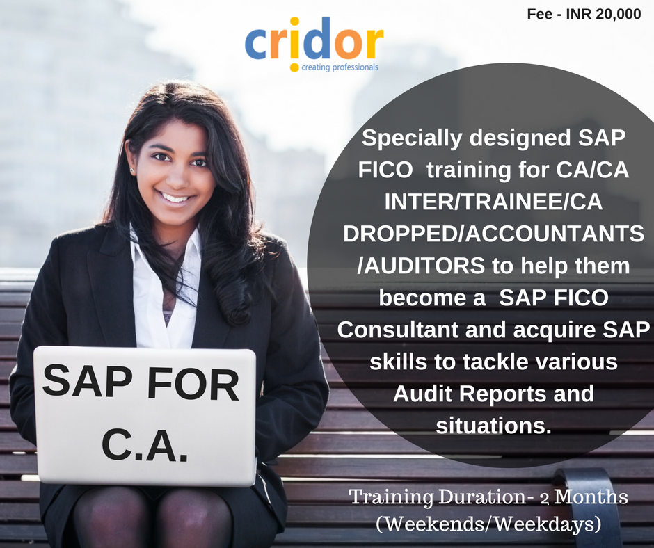 Cridor_Delhi's tweet photo. Specially designed SAP FICO training for CA/CA INTER/TRAINEE/CA DROPPED/ACCOUNTANTS /AUDITORS to help them become a SAP Consultant.
#cridor https://t.co/o7ZrReUCBl