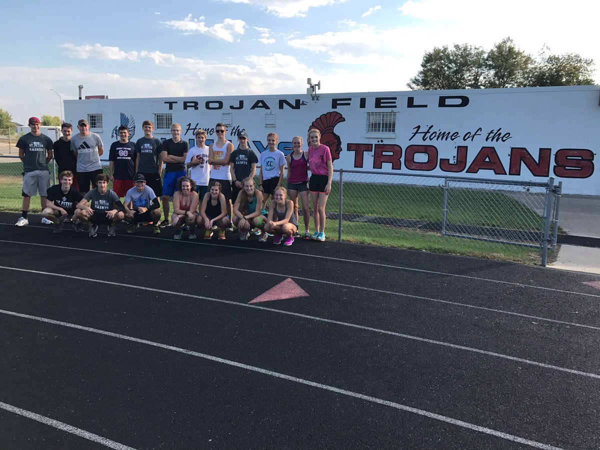 SteveAlger1's tweet photo. The StPeter Saints CC teams have started the trek with the homecoming game ball from Worthington back to StP! Stay Hydrated!! #RollSaints https://t.co/vZ81e4n6iG