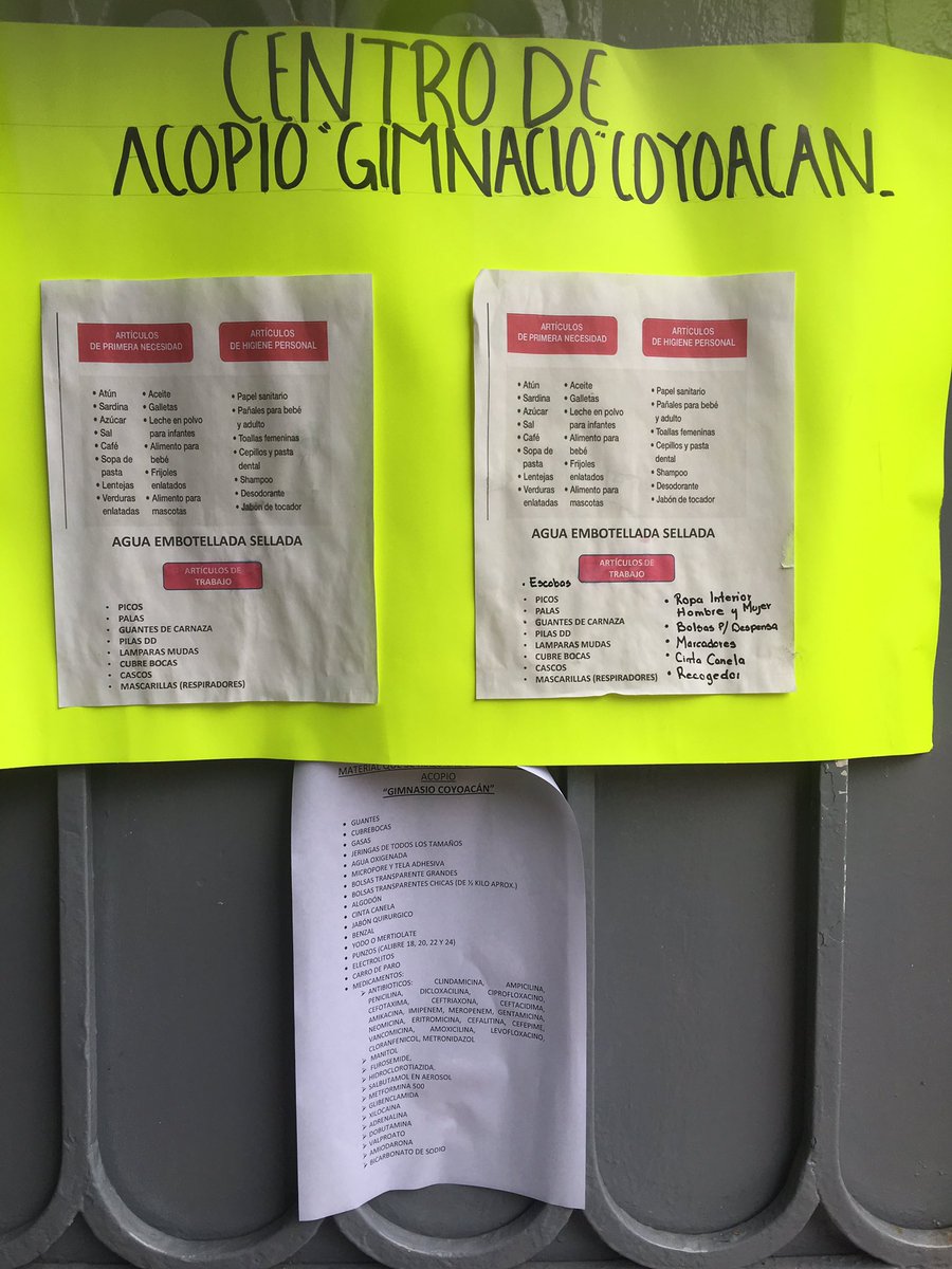 URGE!! Centro de acopio #GimmasioCoyoacan Estan en numeros rojos! Falta todo!