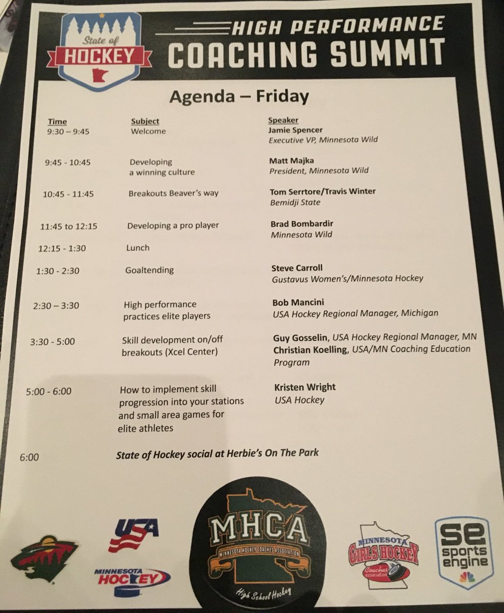Awesome agenda today <a href="/USAHockeyMN/">USA Hockey MN</a> Level 4 clinic today. Thanks for hosting <a href="/mystateofhockey/">State of Hockey</a>!