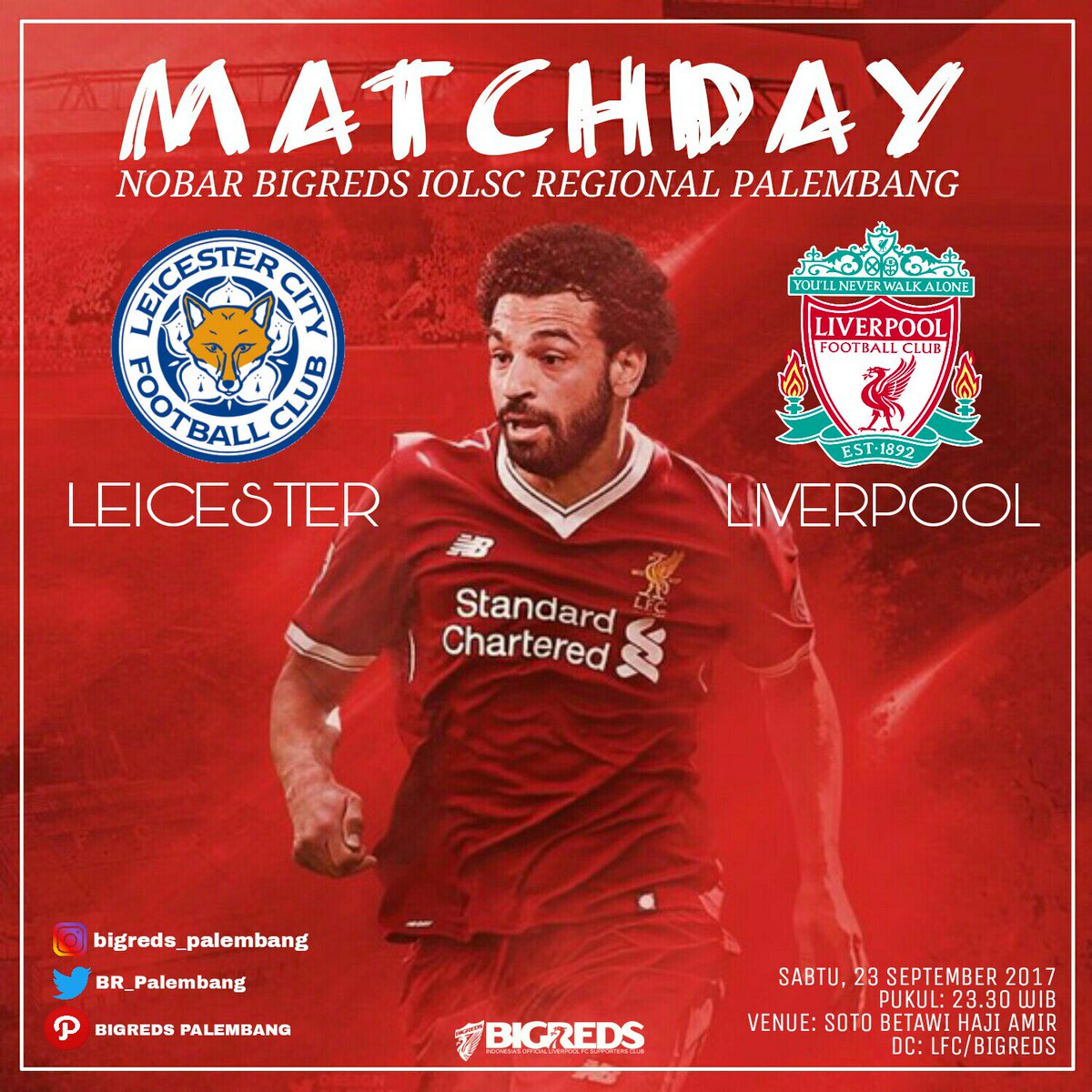 NOBAR <a href="/BIGREDS_IOLSC/">BIGREDS IOLSC</a>  REG.PALEMBANG
Sabtu, 23 September 2017
📍soto Betawi Haji Amir
⏰Open gate: 22.30 WIB
💰Htm: 22K
#YNWA