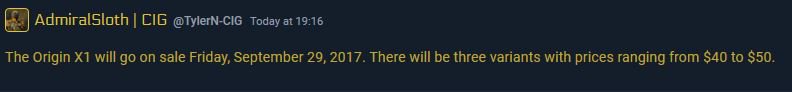 Nighthawk_Zale's tweet photo. Hey all you open-canopy #StarCitizen racers out there!
Origin X-1, on sale Sept. 29, priced $40-50 USD w/ 3 varients confirmed! #RIPwallets https://t.co/RynkaSDM86