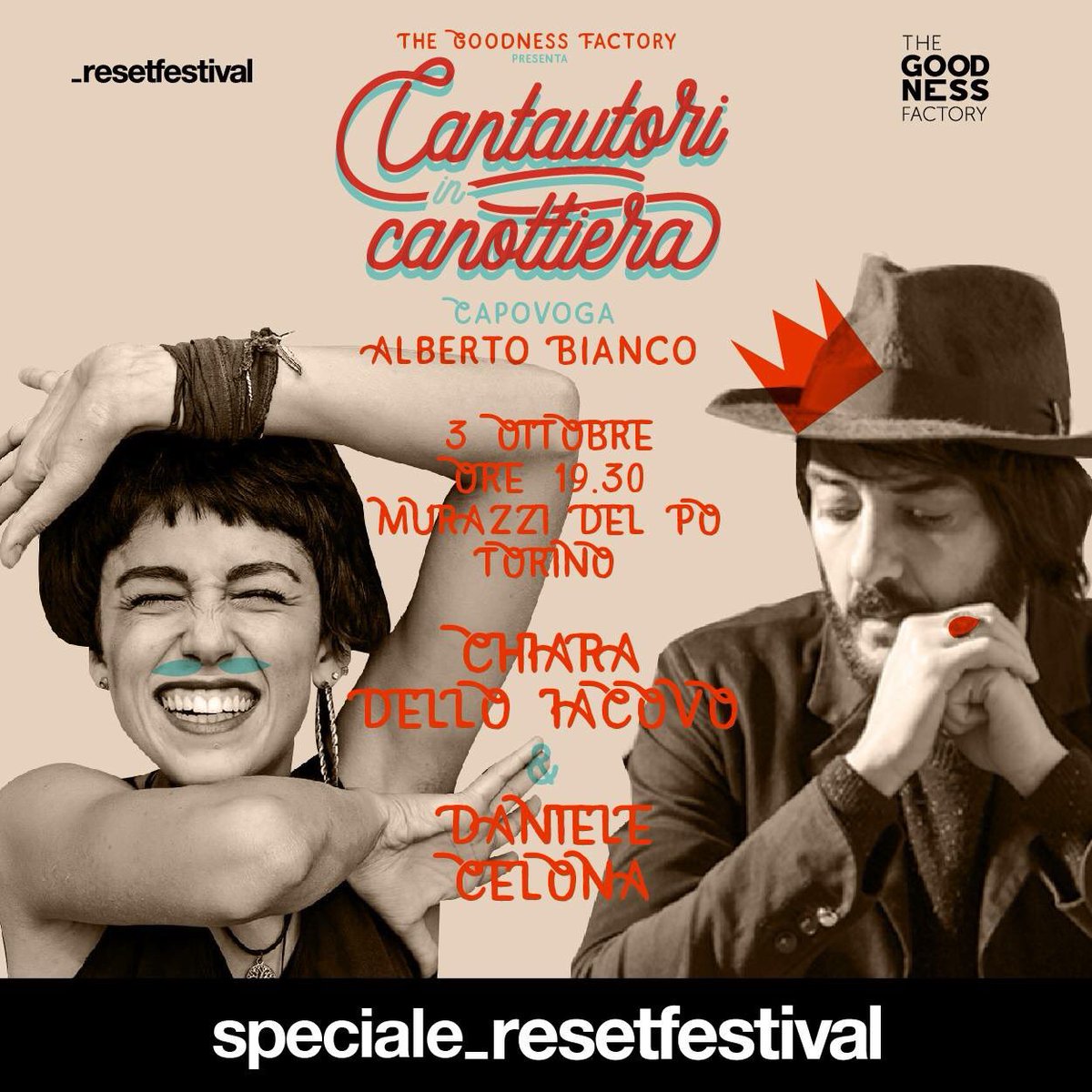 #reset2017 ospita Cantautori in Canottiera il 3 ottobre, ore 19.30 ai Murazzi del Po (lato destro) con Chiara Dello Iacovo &amp; Daniele Celona!