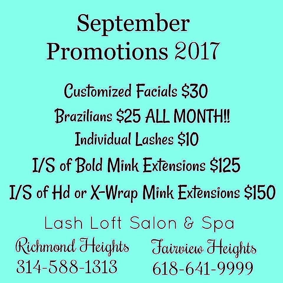 FairviewLash's tweet photo. Only a few days left to take advantage of these promotions !!!!! Give us a call today ! #lashextensions #lashloftsalonandspa #waxingstl #stl https://t.co/Sd80WkIaZz
