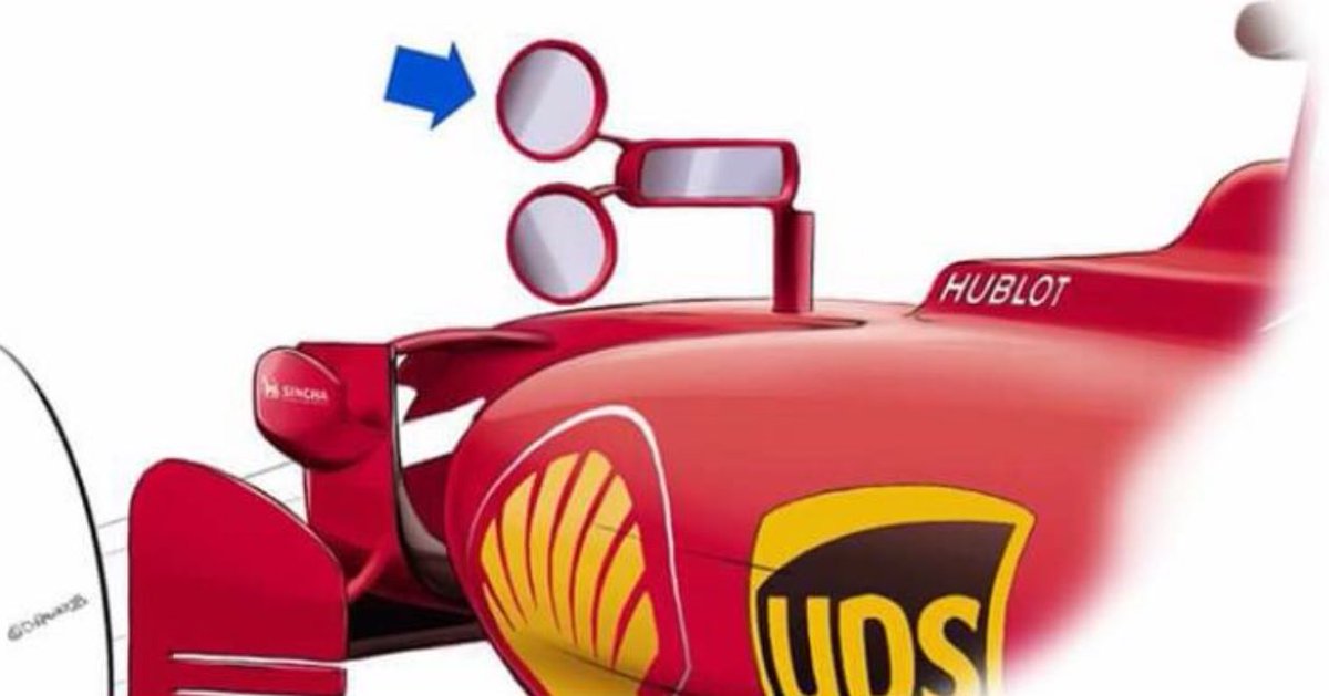 TomCoronel's tweet photo. 😂 update for #ferrari new rule again made #Vettel special @Max33Verstappen mirrors 😂😂😂 https://t.co/ubGpqLiq4I