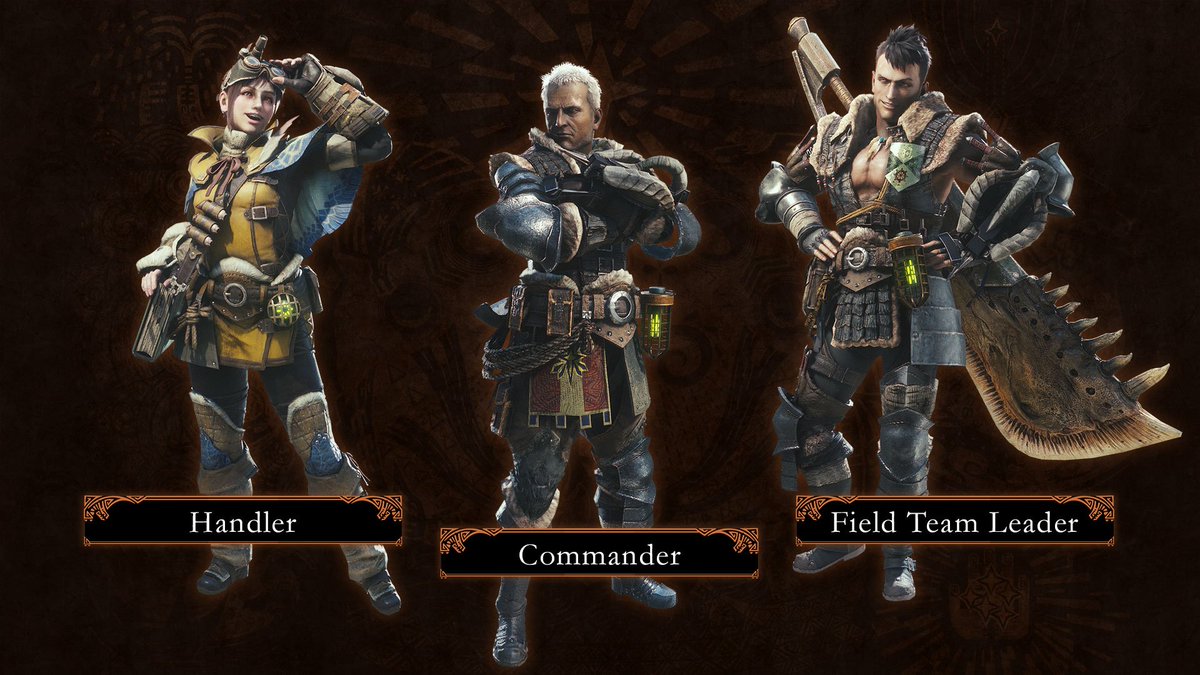 monsterhunter's tweet image. Hunters of the Fifth Fleet, meet some brave members of the Research Commission that will aid you in your journey. youtu.be/qTviKYow7Oo
