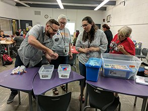 WOSU_Classroom's tweet image. @MrDougy showing our NASA Makerspace participants how to tackle the Lego Splashdown challenge! #STEAM #FunPD