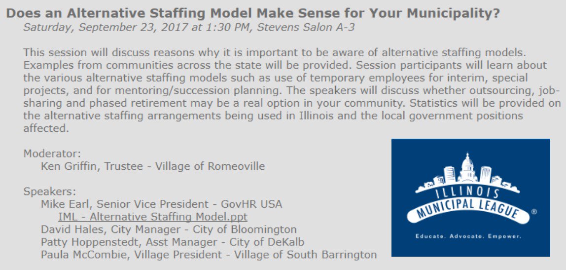 GovTempsUSA's tweet photo. Mike Earl speaking tomorrow at @IMLLeague #IMLConference on Alternative Staffing Methods https://t.co/W3xQu1cksl