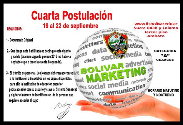 Paolamorejonb's tweet photo. #Ambato te invitamos a k te postules en la carrera de Marketing en el #ITSB ven unete #ITSB2017 https://t.co/afe93HQ0X3