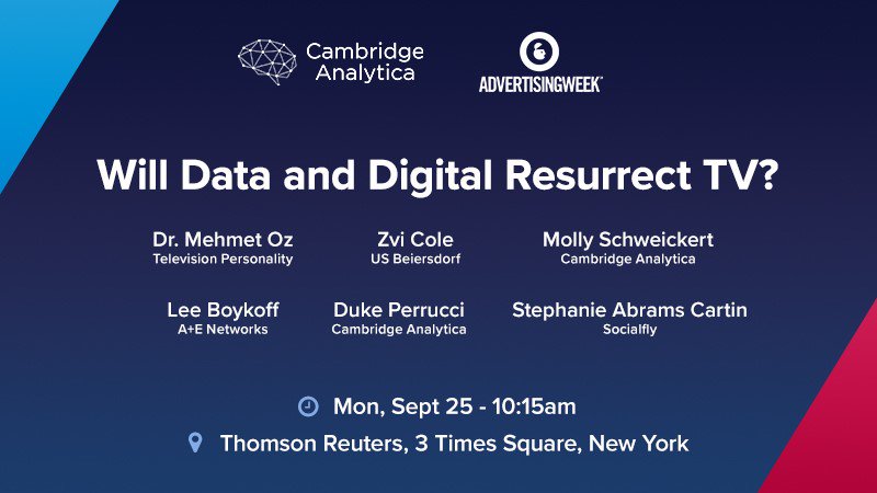 Will Data and Digital Resurrect TV? Find out at <a href="/advertisingweek/">Advertising Week</a> from <a href="/m_schweickert/">Molly Schweickert</a>, <a href="/DrOz/">Dr. Mehmet Oz</a> and more!  #AWNewYork 
newyork.advertisingweek.com/calendar/-will…