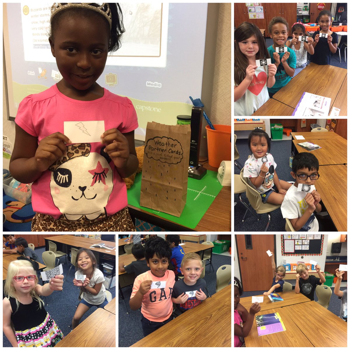 MrsFostersFoxes's tweet photo. We used weather pictures to get into groups/partners for weather research in science! #partnercards @LindseyElem https://t.co/m6nFisnkVZ