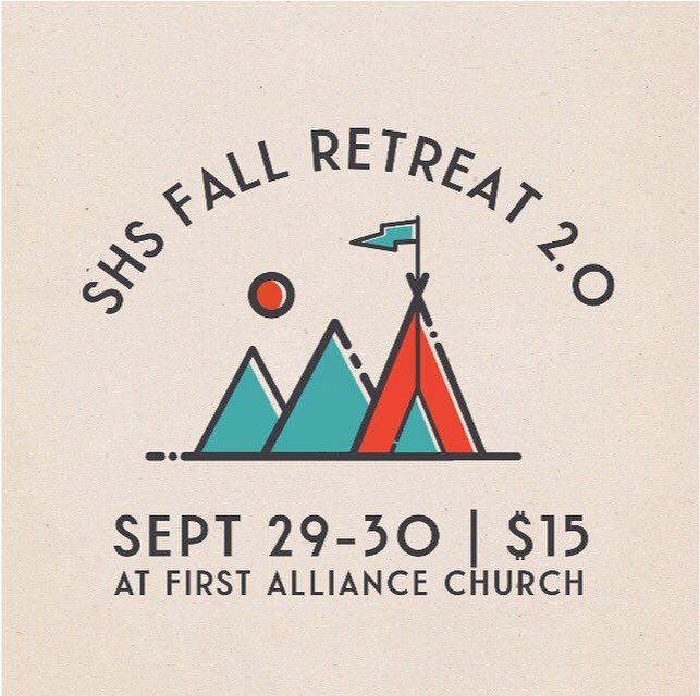 shsfac's tweet photo. Sooooo we revamped Fall Retreat! It’s now a one night retreat here at FAC and only costs $15! Fri at 6:30 to Sat noon. Register online https://t.co/KD7GSrYm0u