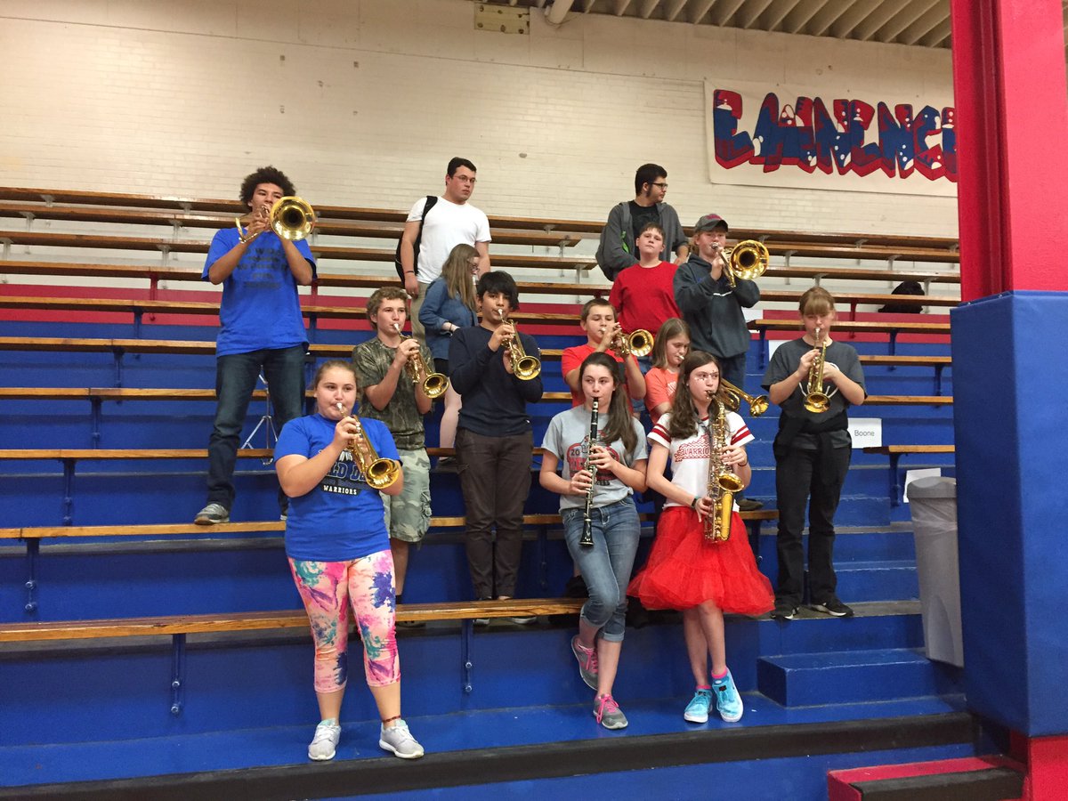 EISMusic's tweet photo. Pep Band at the Pep Rally! Go Warriors!!! https://t.co/O1QxfyWKC4