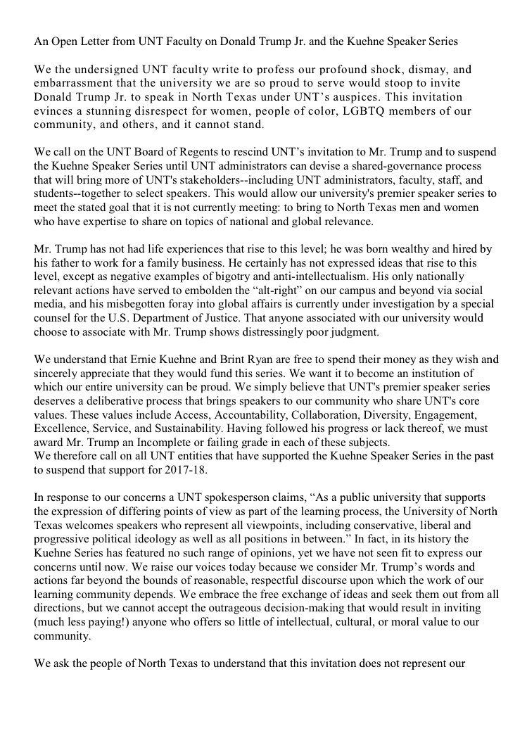 @IvankaTrump @donaldjtRUMPjr @EricTrump @realDonaldTrump @jaredkushner ...87 UNIVERSITY FACULTY DENOUNCE #donaldtRUMPjr