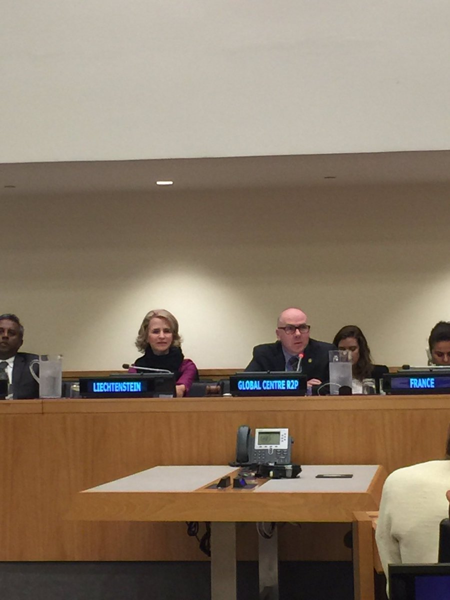 GCR2P's tweet photo. That's a wrap at #UNSCaction event at #UNGA. Our ED @SAdamsR2P urges all to make veto restraint in the face of atrocities a reality. #R2P https://t.co/WURzFM3KUe