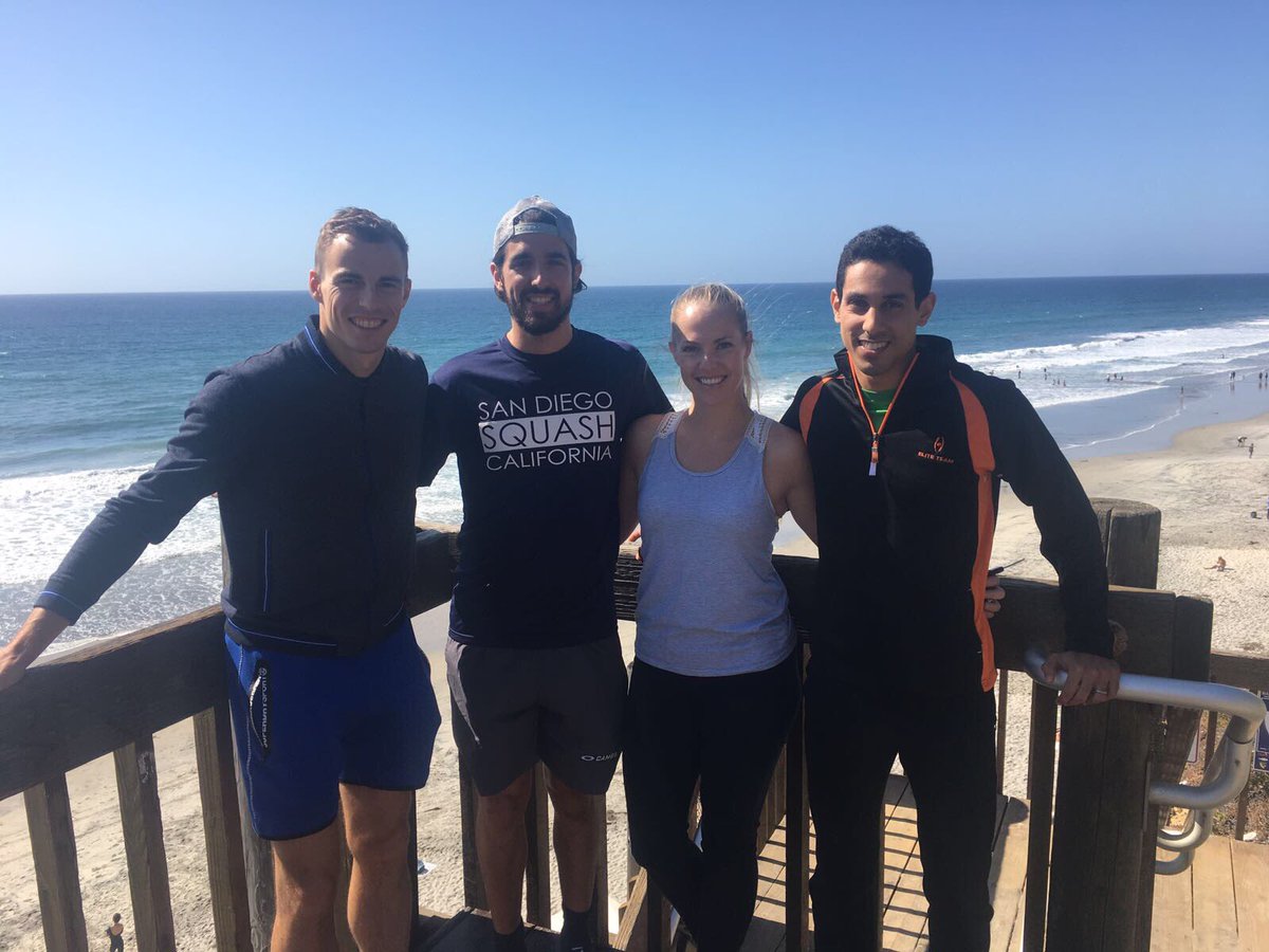 nickmatthew's tweet photo. Great to be back in one of my favourite cities in the world for an exhibition with @TkMomen @sandiegosquash ahead of @ONOSquash next week https://t.co/Ibr4LdvUh2