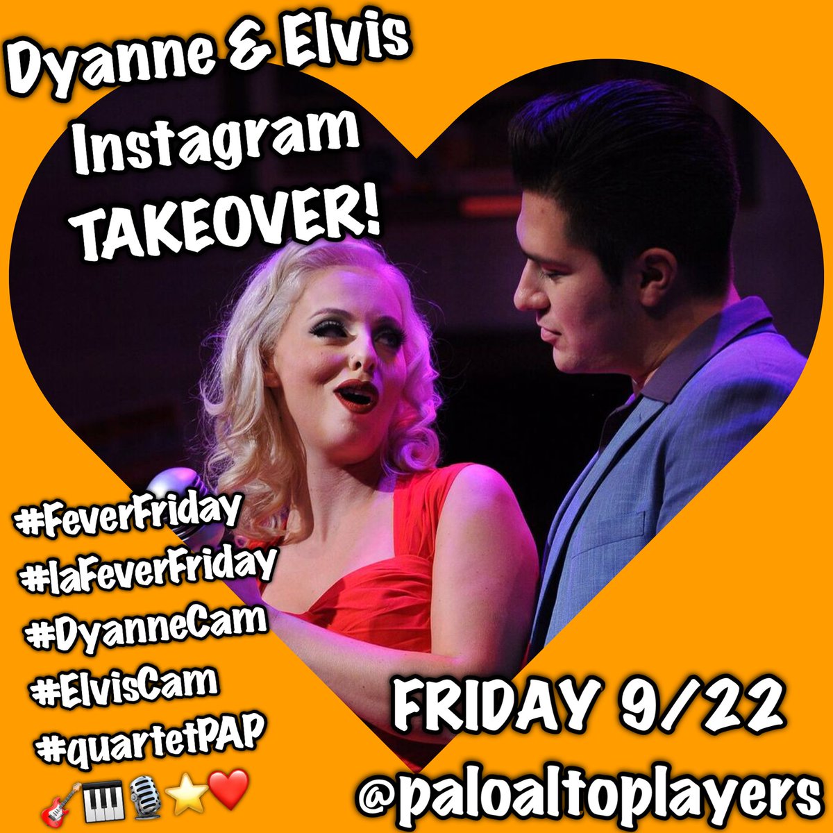 PaloAltoPlayers's tweet photo. Follow us on @instagram! TODAY FRI 9/22 Jessica LaFever (Dyanne) & Jaake Margo (Elvis) are taking over @paloaltoplayers! #quartetPAP πΈπΉποΈββ€οΈ https://t.co/IWh5ZvmTtF