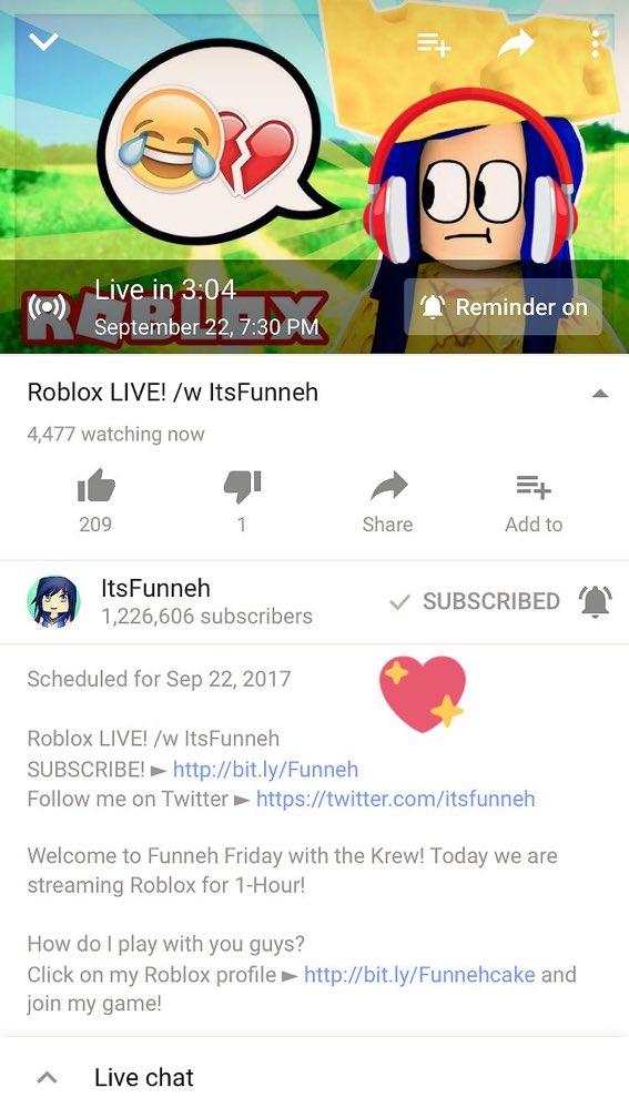 Mysenpaifunneh Twitter - roblox live stream now its funneh